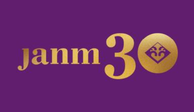JANM 30 in gold text on purple background